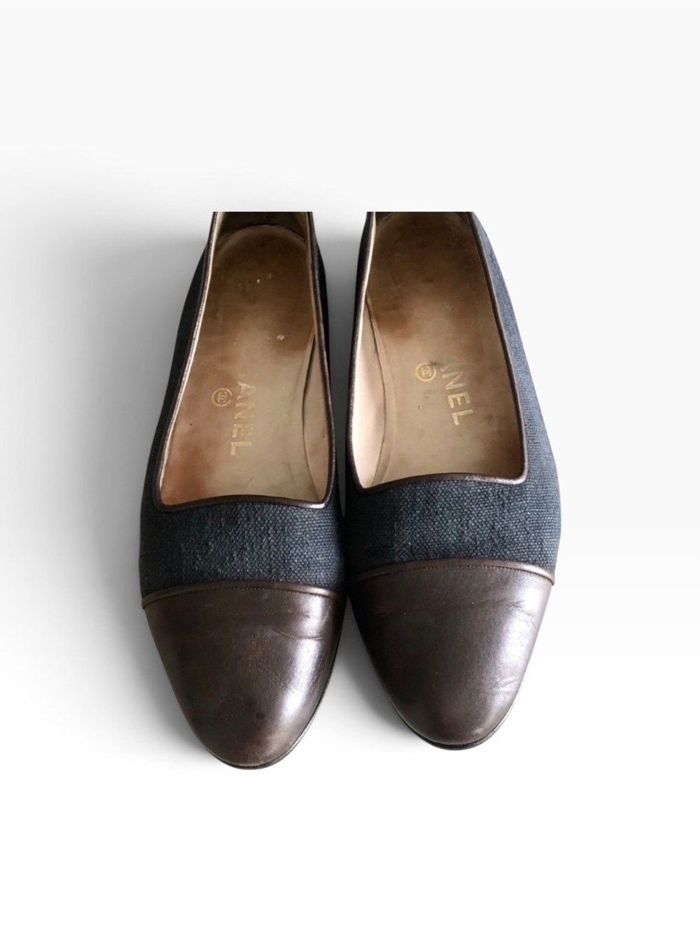 Vintage CHANEL Blue Denim Brown Leather ballet flats- size 39 - Picture 5 of 9